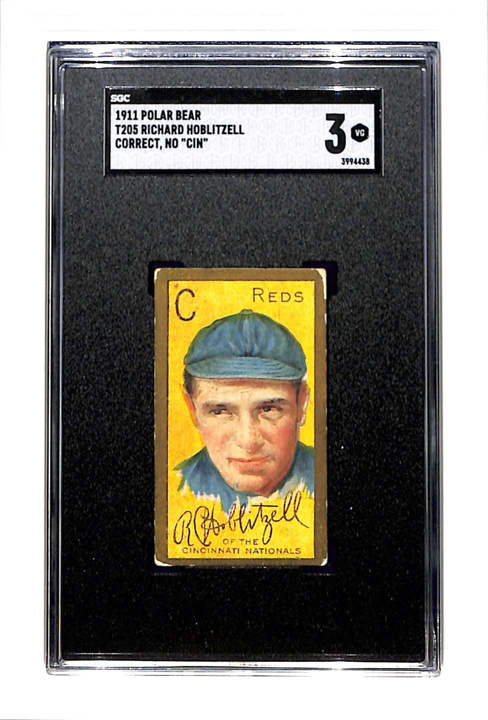 1911 T205 Richard Hoblitzell Correct, NO "CIN" SGC 3