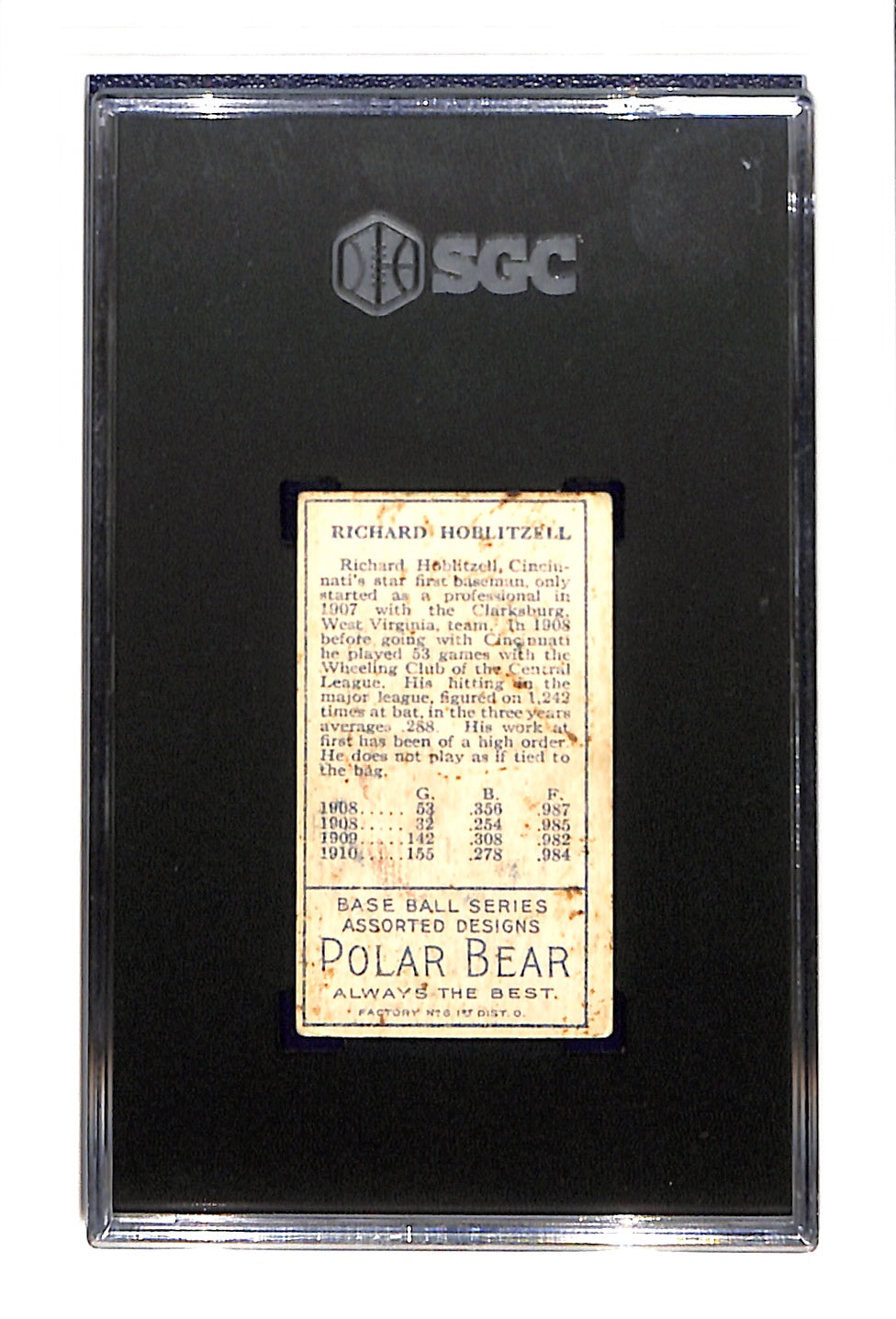 1911 T205 Richard Hoblitzell Correct, NO "CIN" SGC 3