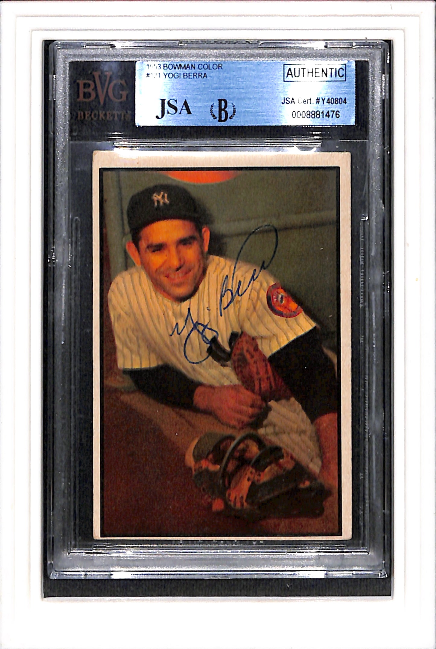 1953 Bowman Color #121 Signed Yogi Berra BVG JSA Cert Authentic Auto