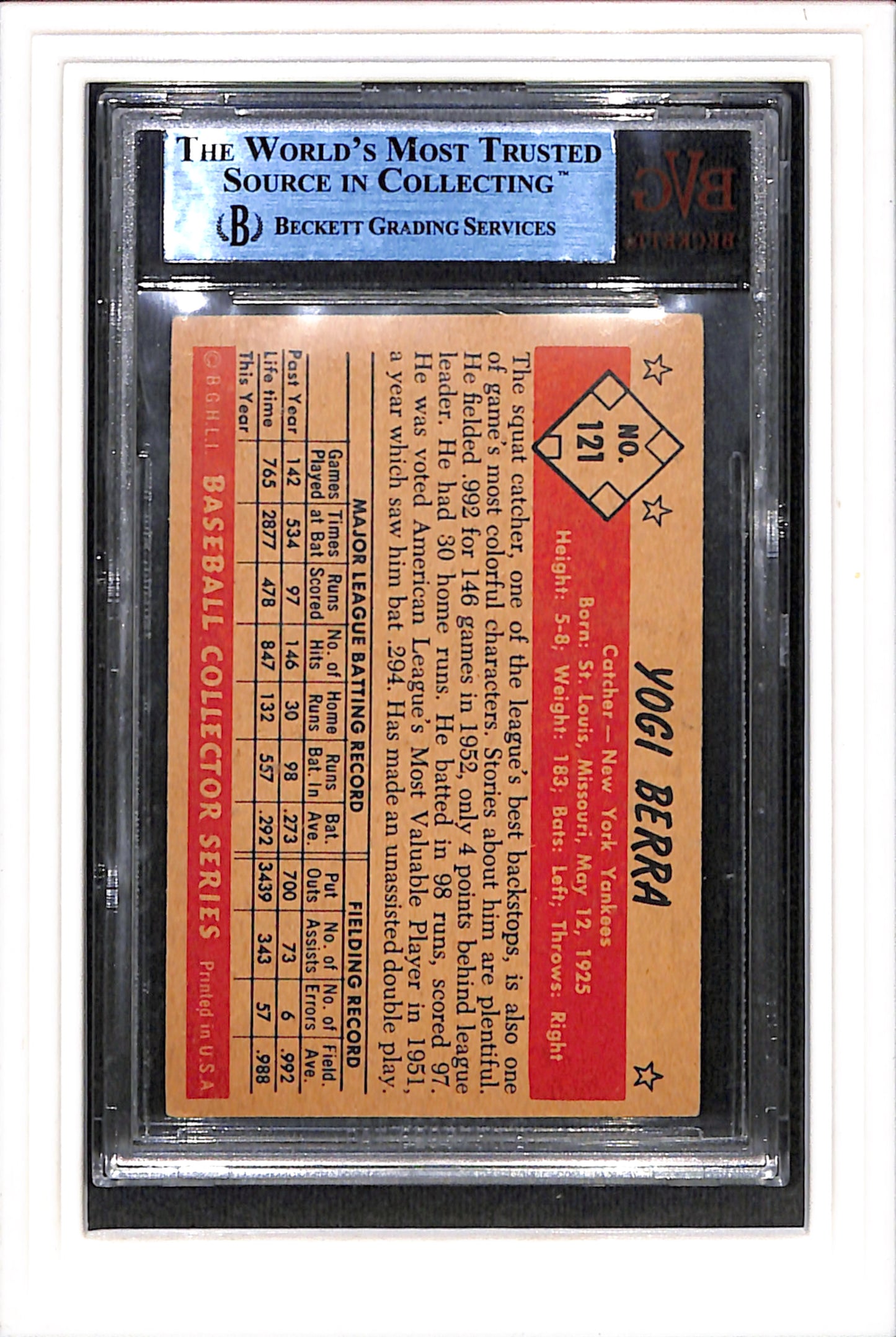 1953 Bowman Color #121 Signed Yogi Berra BVG JSA Cert Authentic Auto