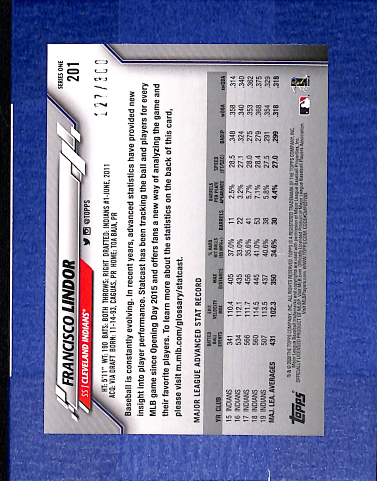 2020 Topps #201 Francisco Lindor Cleveland Indians NMT CS26014314