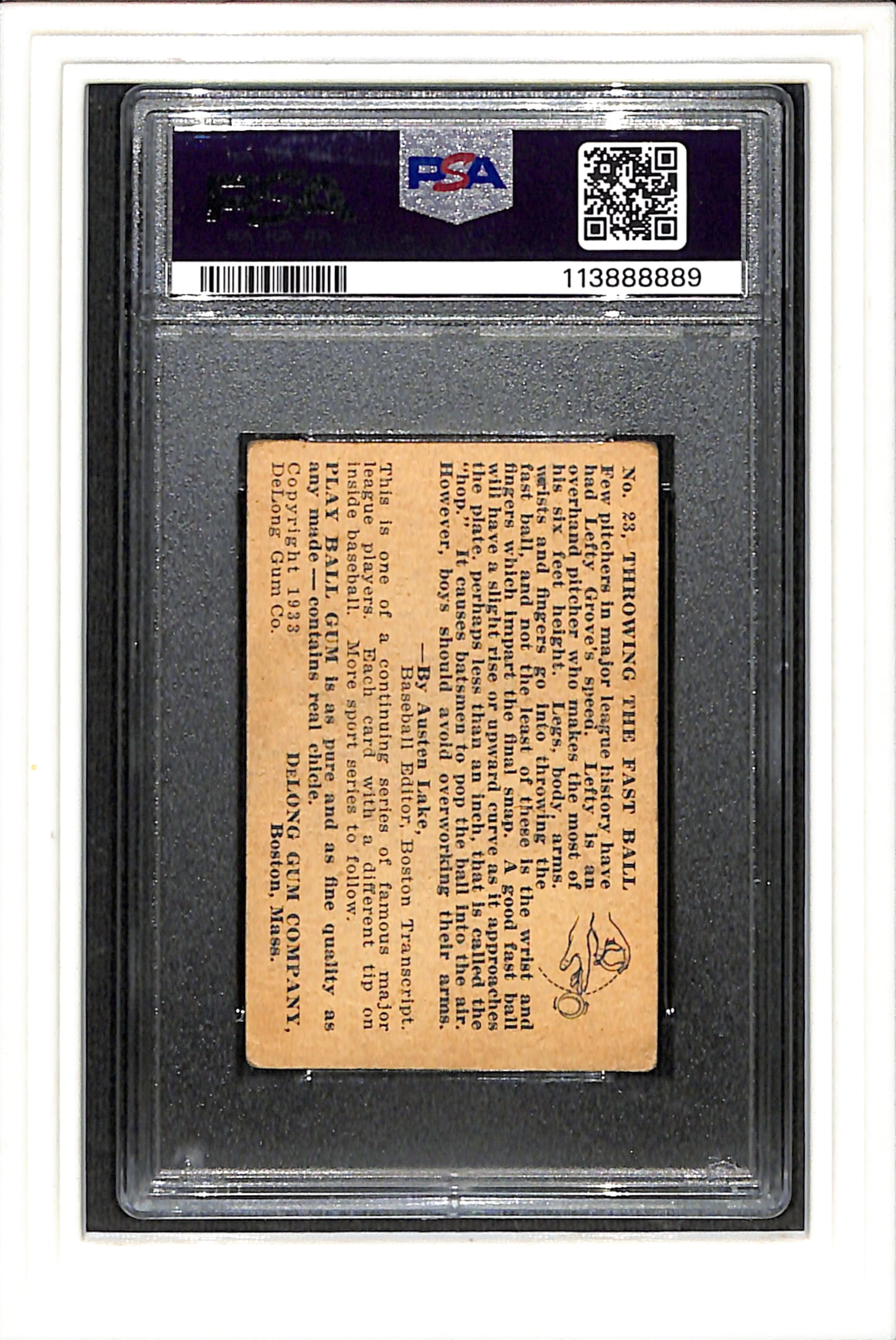1933 Delong #23 Robert Lefty Grove NEW GRADE PSA 1.5 SN 113888889
