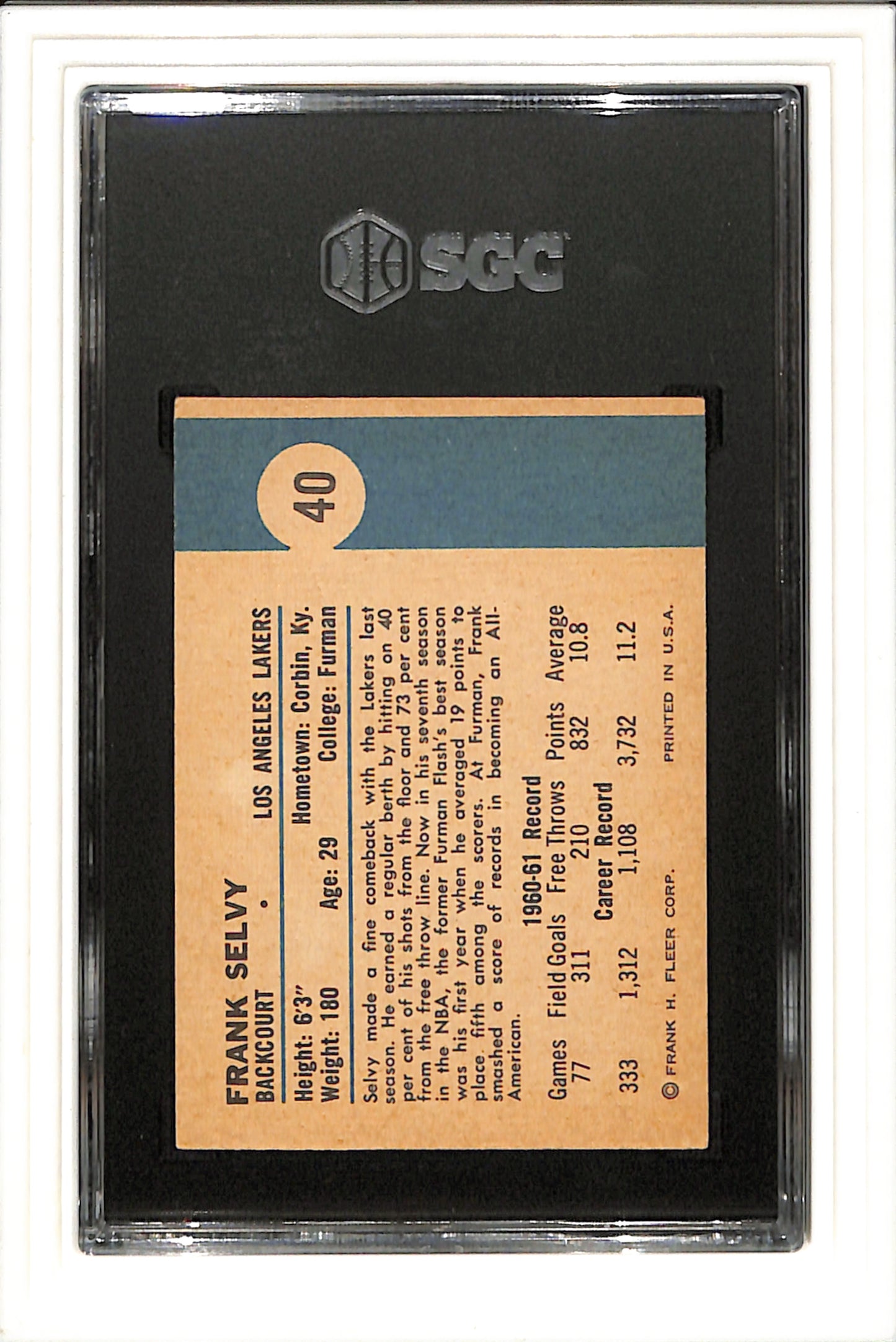 1961-62 Fleer #40 Frank Selvy SGC 5 SN 7589250