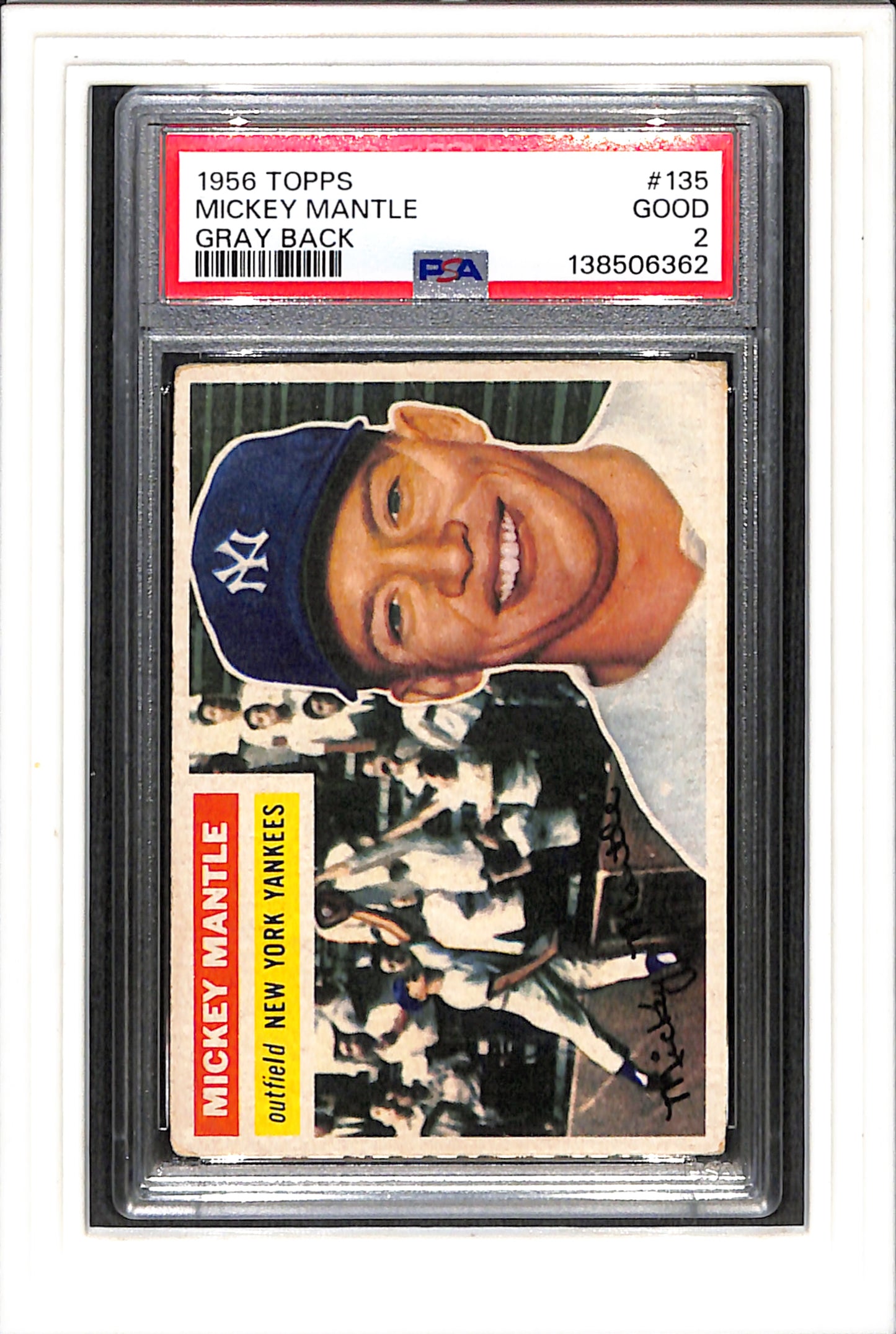 1956 Topps #135 Mickey Mantle Gray Back PSA 2 SN 138506362