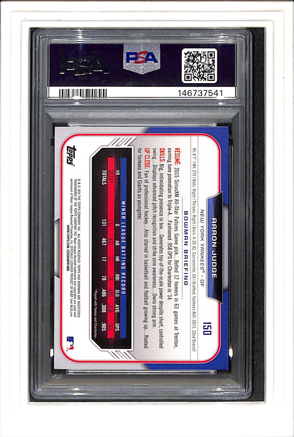 2015 Bowman Draft #150 Aaron Judge PSA 9 SN 146737541