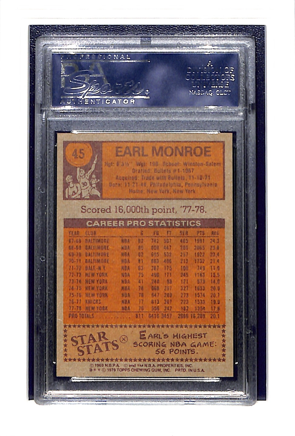 1978 Topps #45 Earl Monroe PSA 7