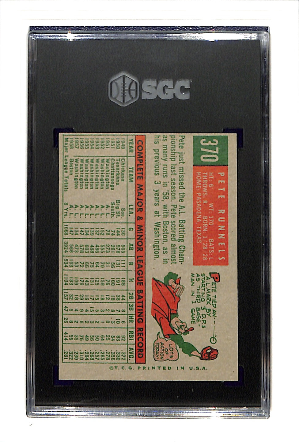 1959 Topps #370 Pete Runnels SGC 7 SN 4819699