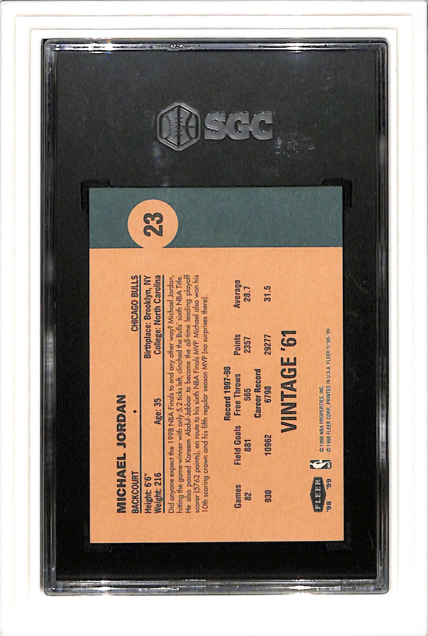 1998-99 Fleer Tradition Vintage '61 #23 Michael Jordan Bulls SGC 9