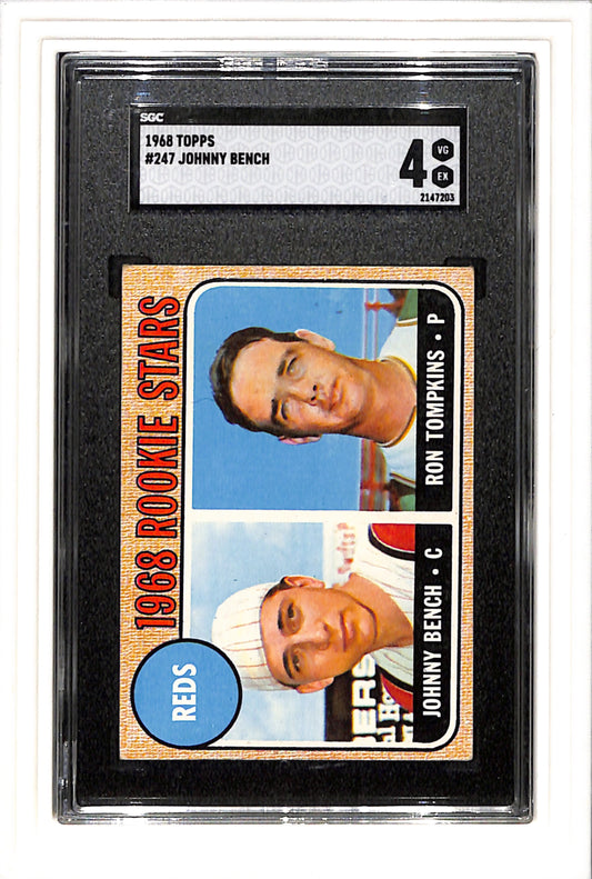 1968 Topps #247 Johnny Bench RC SGC 4 SN 2147203 Centered!