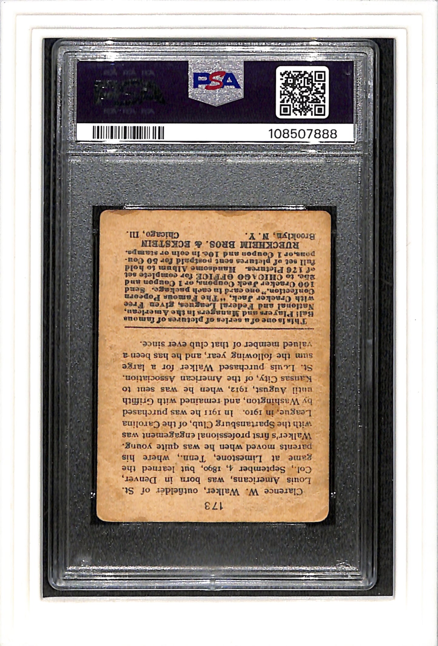 1915 Cracker Jack #173 Tilly Walker PSA 2 St Louis Americans