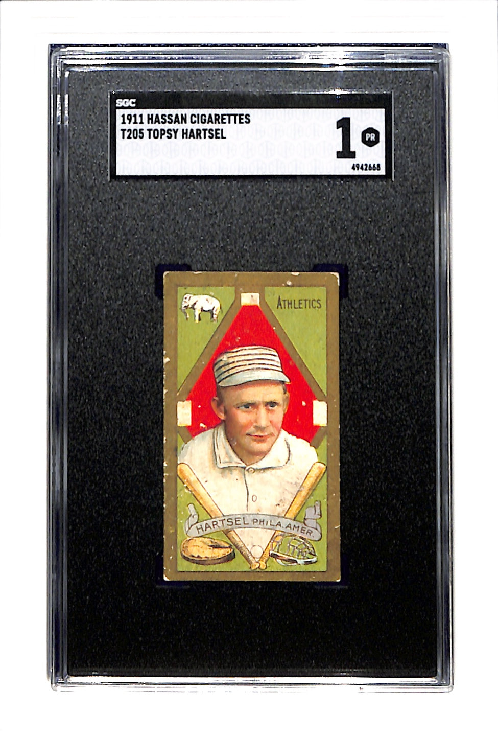 1911 T205 Topsy Hartsel SGC 1 Philadelphia Hassan Back