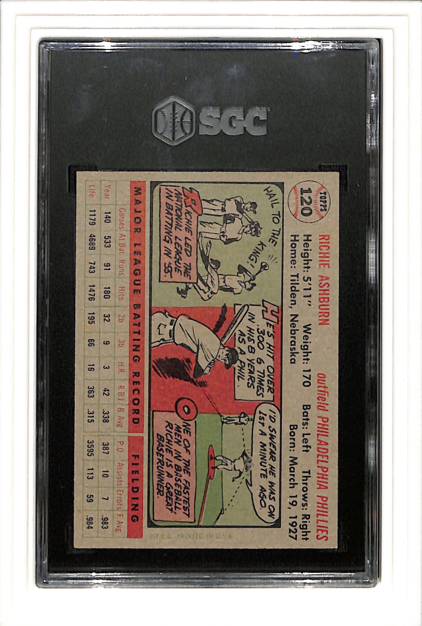 1956 Topps #120 Richie Ashburn SGC 7.5 SN 9525356