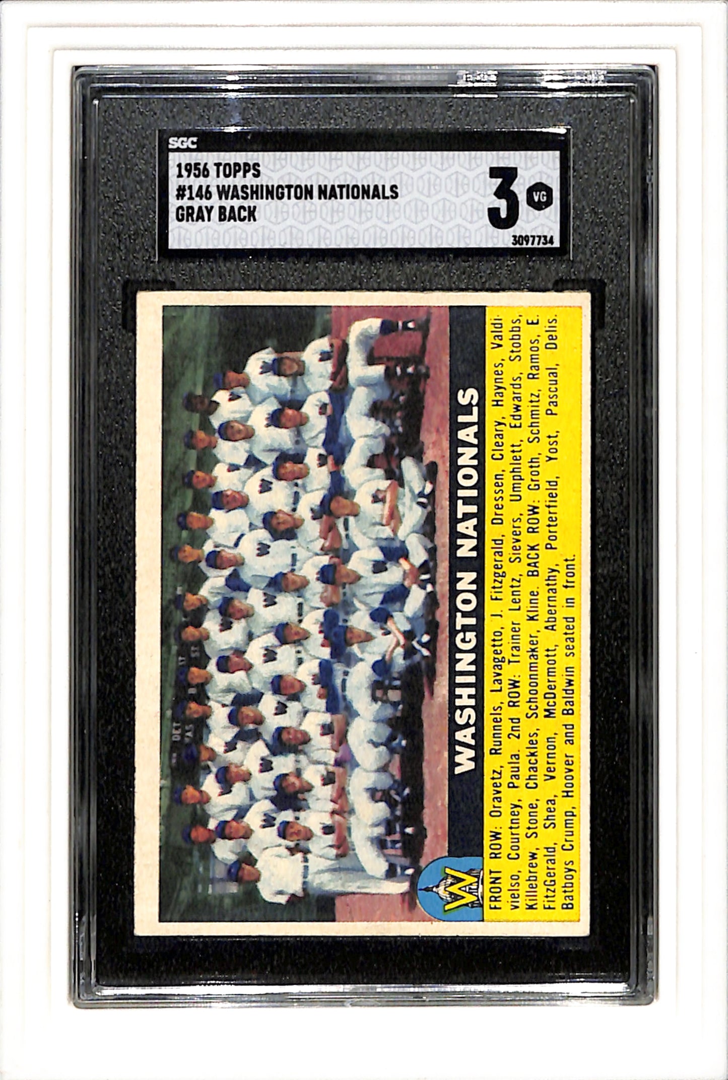 1956 Topps #146 Washington Nationals SGC 3 SN 3097734