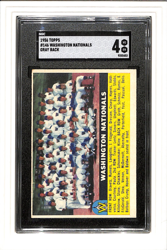 1956 Topps #146 Washington Nationals SGC 4 Gray Back SN 9355453