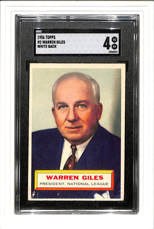 1956 Topps #2 Warren Giles White Back SGC 4 SN 1934573
