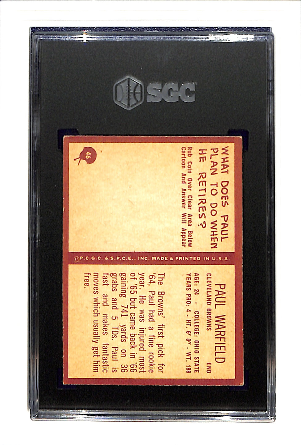 1967 Philadelphia #46 Paul Warfield SGC 3 SN 7196923