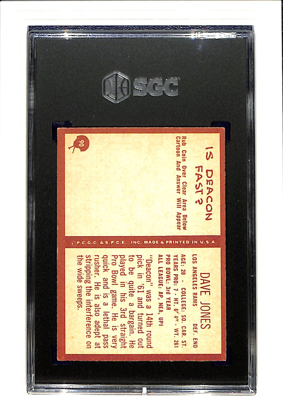 1967 Philadelphia #90 Dave Jones SGC 7 SN 6037028