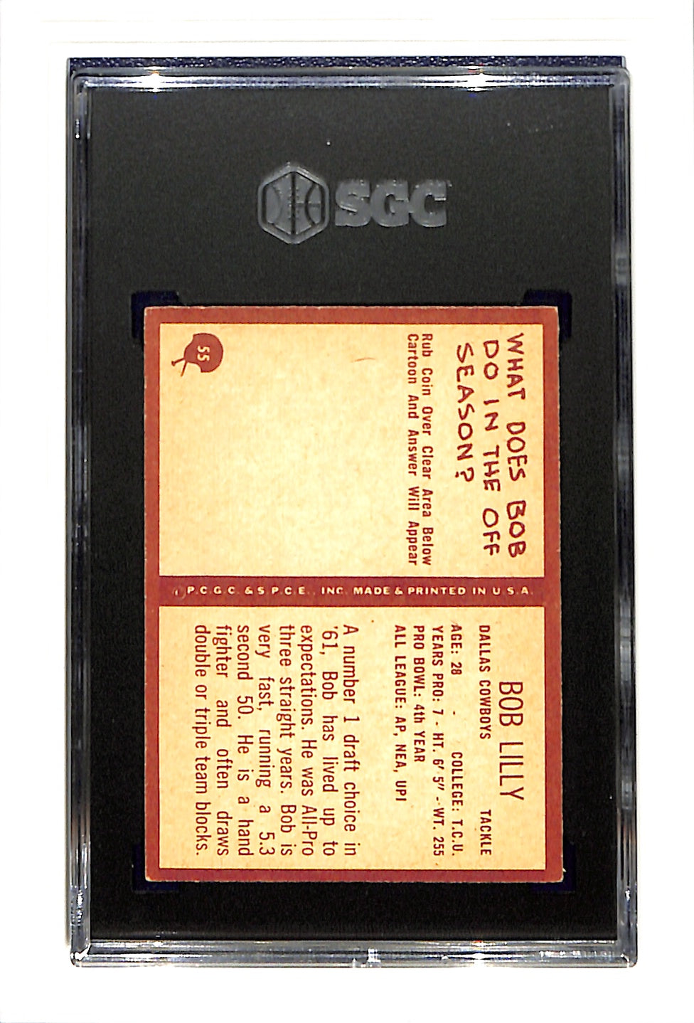 1967 Philadelphia #55 Bob Lilly SGC 7 SN 1697419