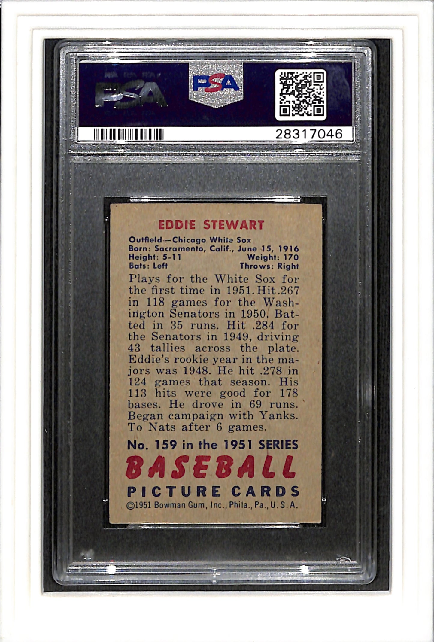 1951 Bowman #159 Eddie Stewart PSA 5 SN 28317046