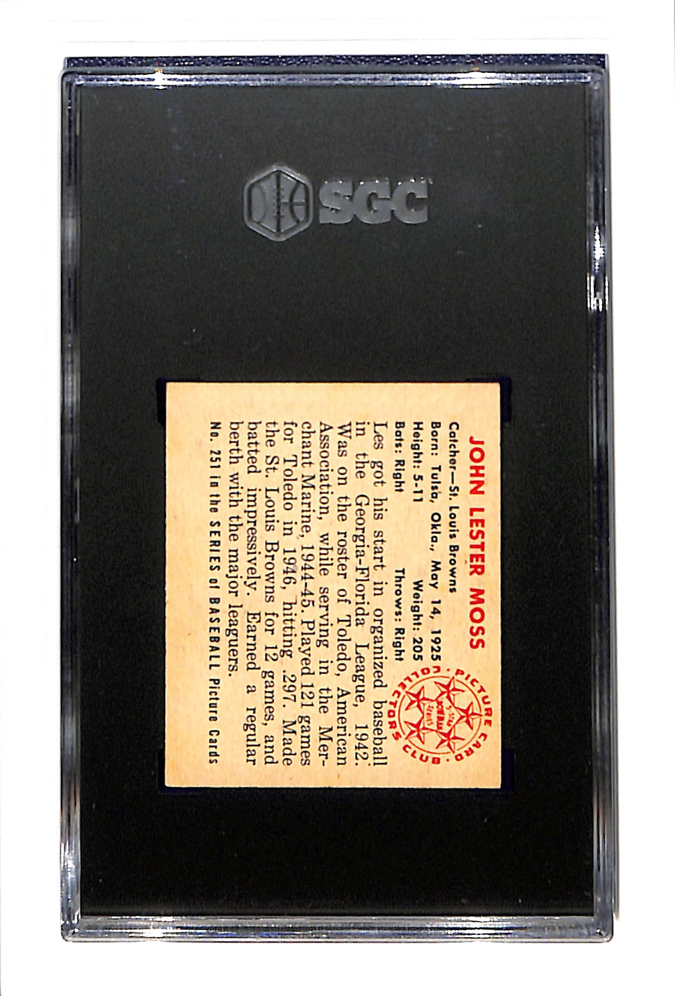 1950 Bowman #251 Less Moss SGC 5 No Copyright