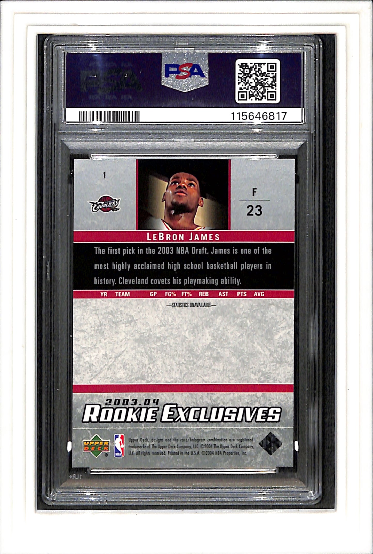 2003 Upper Deck #1 Lebron James Rookie Exclusives PSA 6 SN 115646817