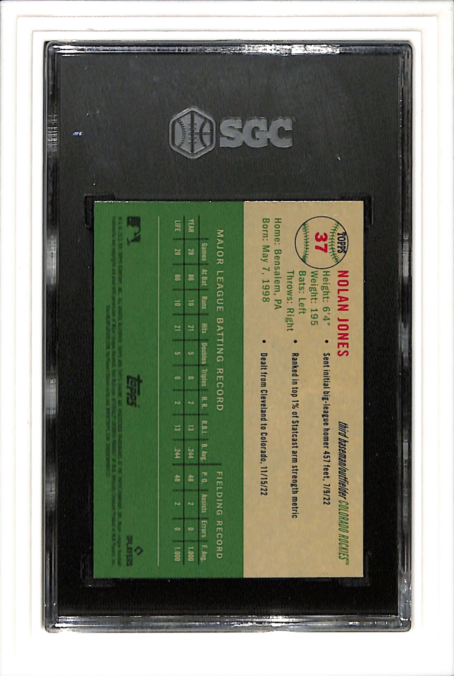 2023 Topps Chrome Platinum Anniversary #37 Nolan Jones SGC 10