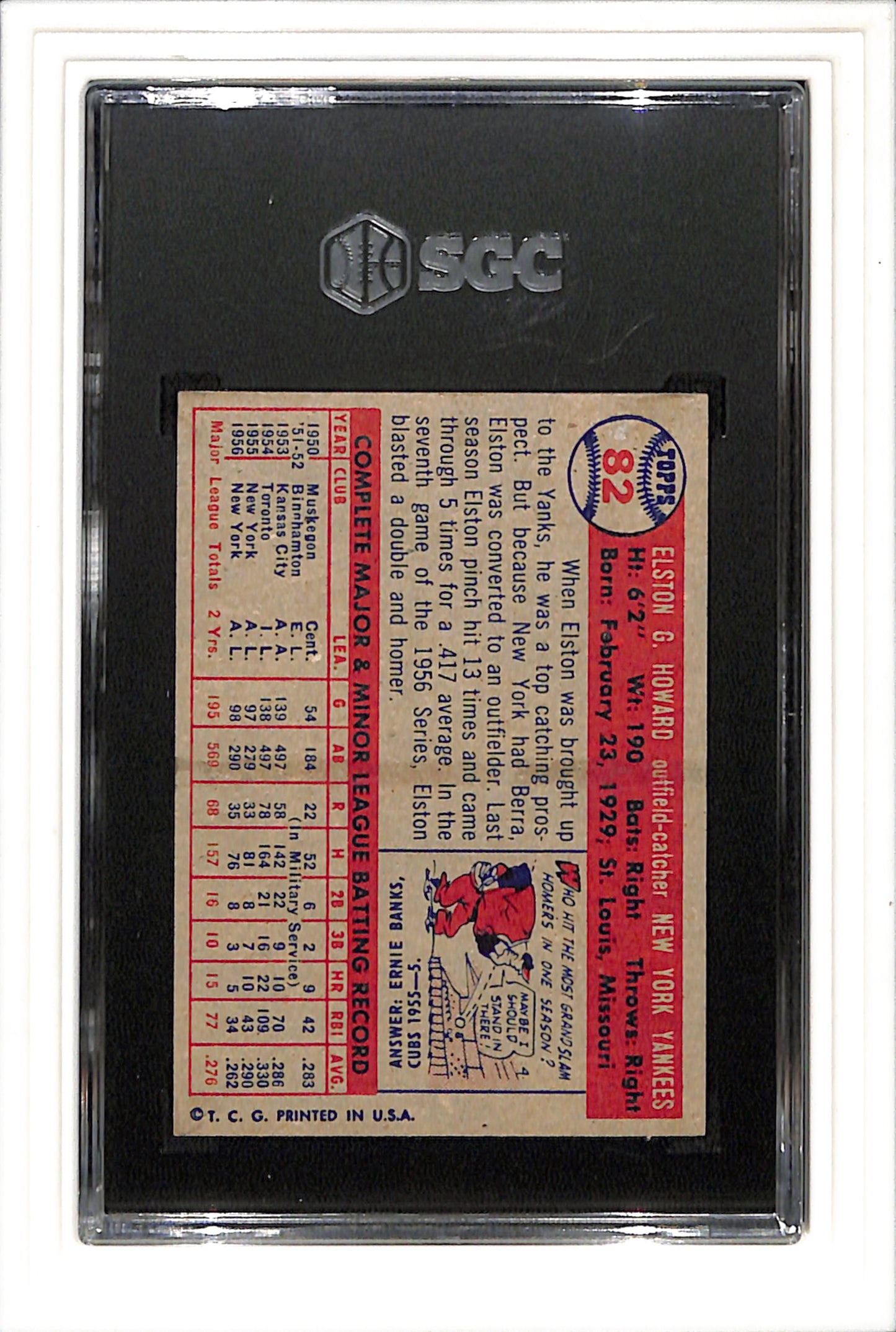 1957 Topps #82 Elston Howard SGC 7 SN 5343249 Stunner!
