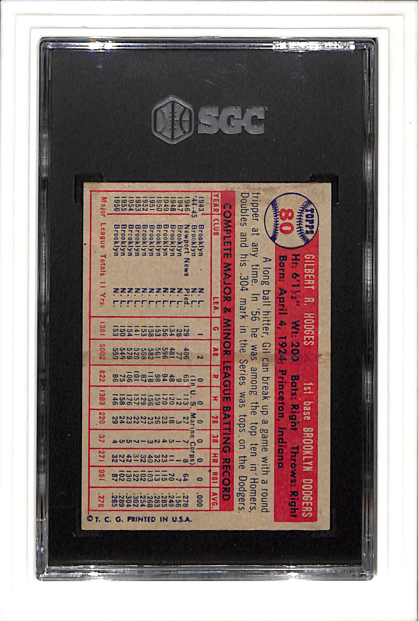 1957 Topps #80 Gil Hodges SGC 6.5 SN 9055804