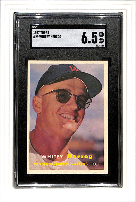 1957 Topps #29 Whitey Herzog SGC 6.5 SN 9026426