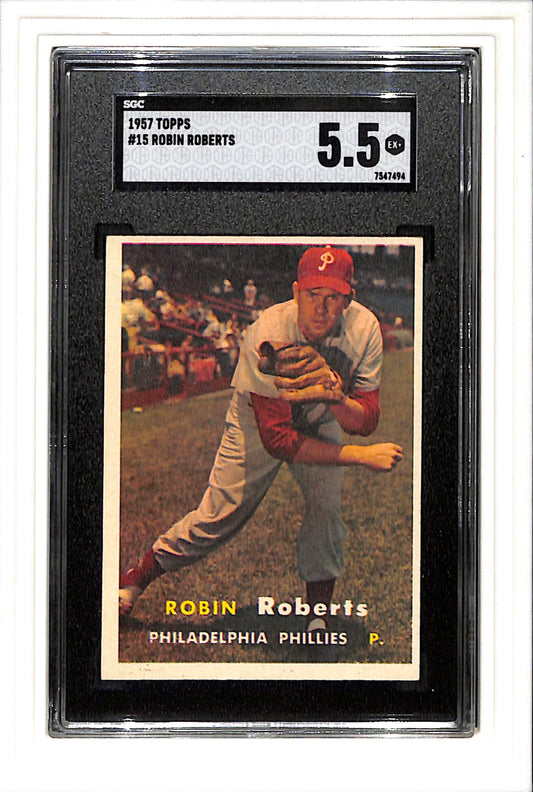 1957 Topps #15 Robin Roberts SGC 5.5 SN 7547494