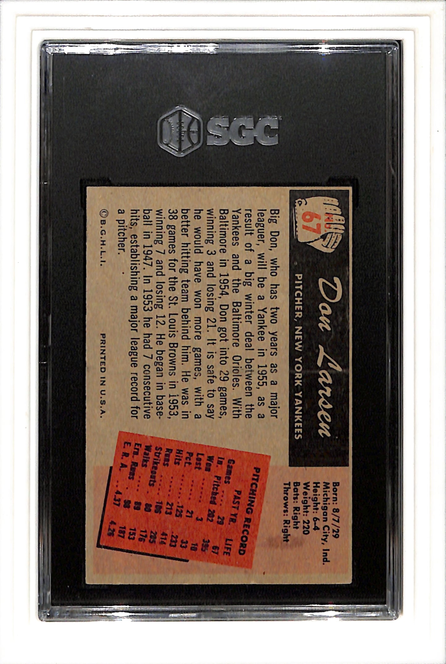 1955 Bowman #67 Don Larsen SGC 4 SN 5306997