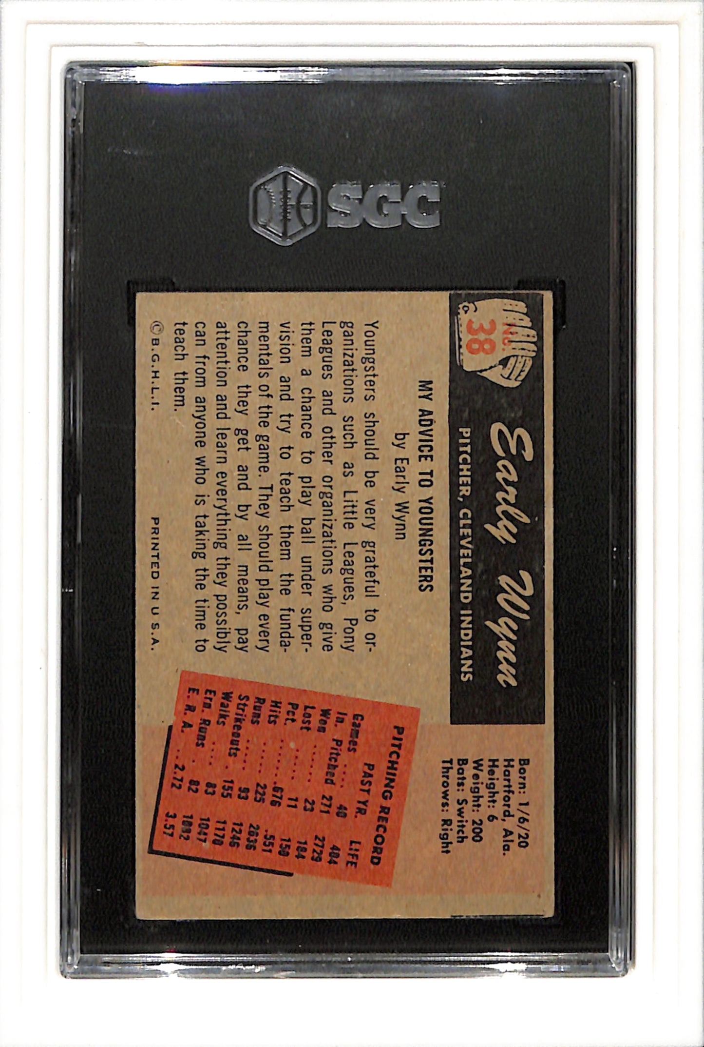 1955 Bowman #38 Early Wynn SGC 5 SN 7207624