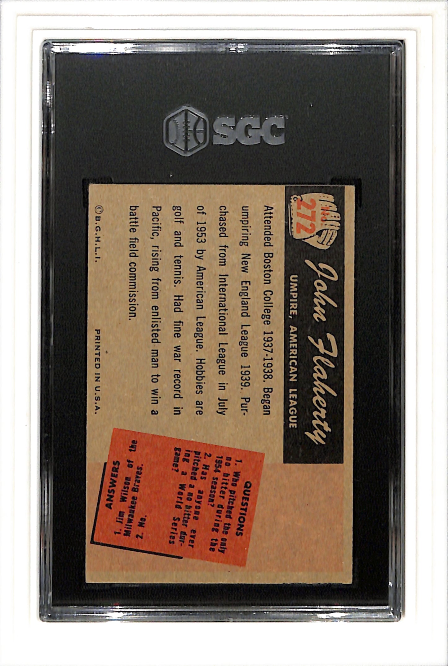 1955 Bowman #272 John Flaherty SGC 5 SN 4240375