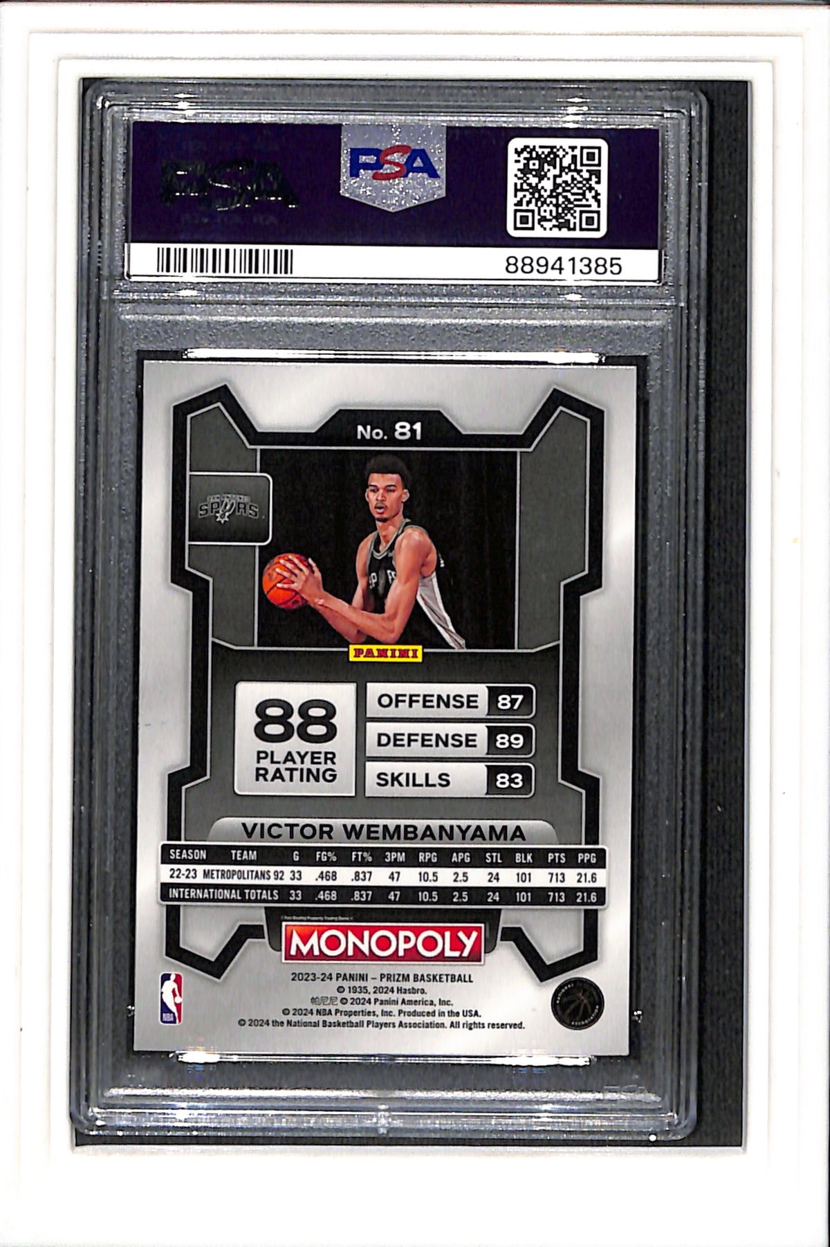 2023 Panini Prizm Monopoly #81 Victor Wembanyama PSA 10 SN 88941385