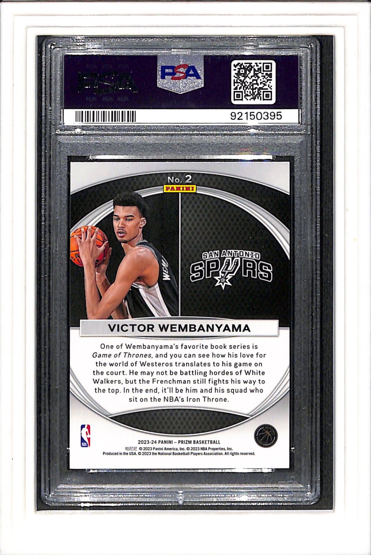 2023 Panini Prizm Global Reach #2 Victor Wembanyama PSA 8 SN 92150395
