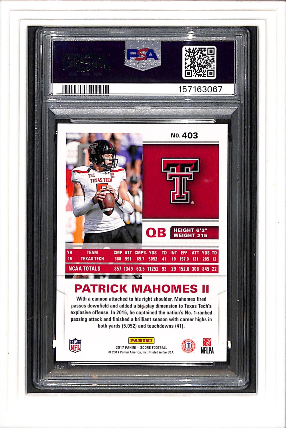 2017 Panini Score #403 Patrick Mahomes Ii PSA 10 SN 157163067