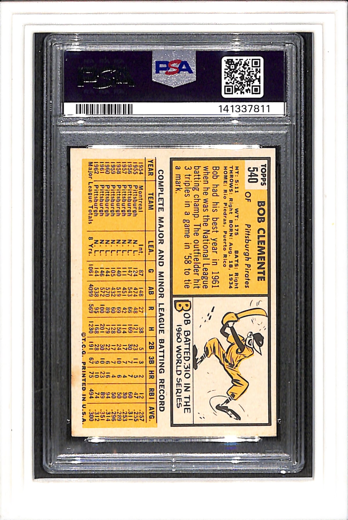 1963 Topps #540 Bob Clemente PSA 5 SN 141337811
