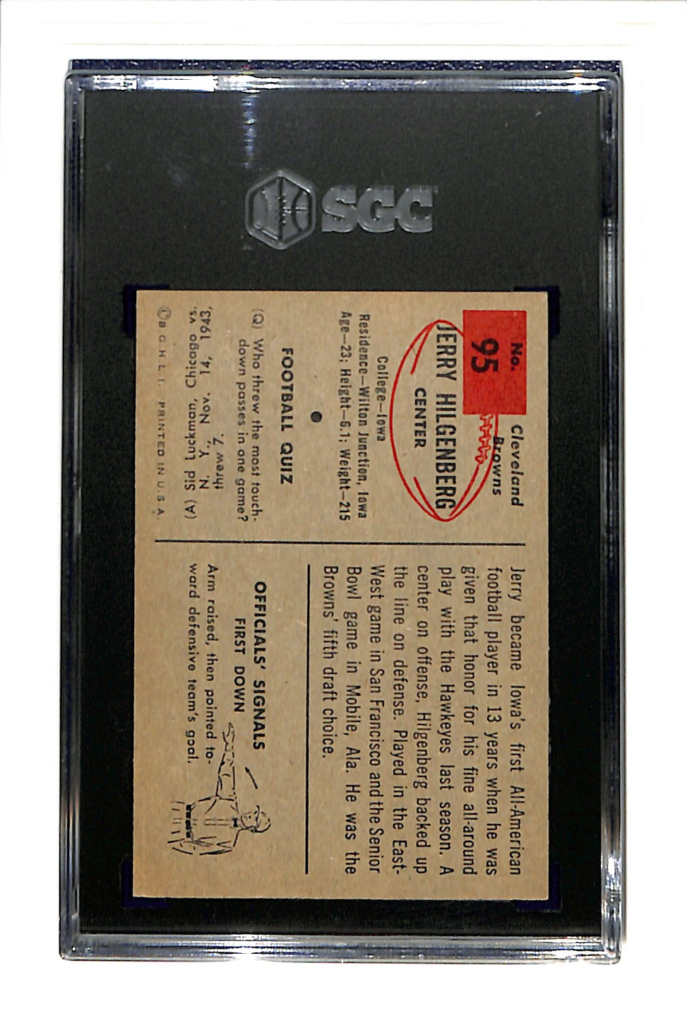 1954 Bowman #95 Jerry Hilgenberg Browns SGC 4 SN 8880749