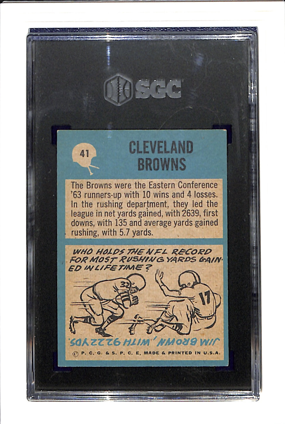 1964 Philadelphia #41 Cleveland Browns Jim Brown SGC 5.5 SN 8363469