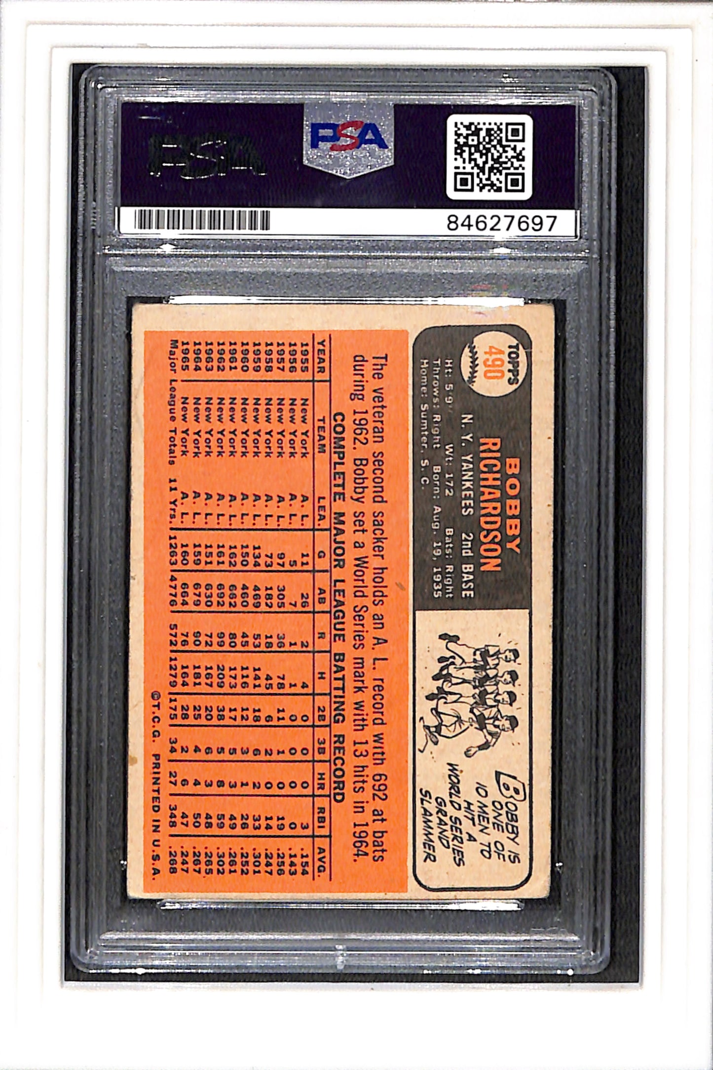 1966 Topps #490 Bobby Richardson Yankees Auto PSA DNA Certified