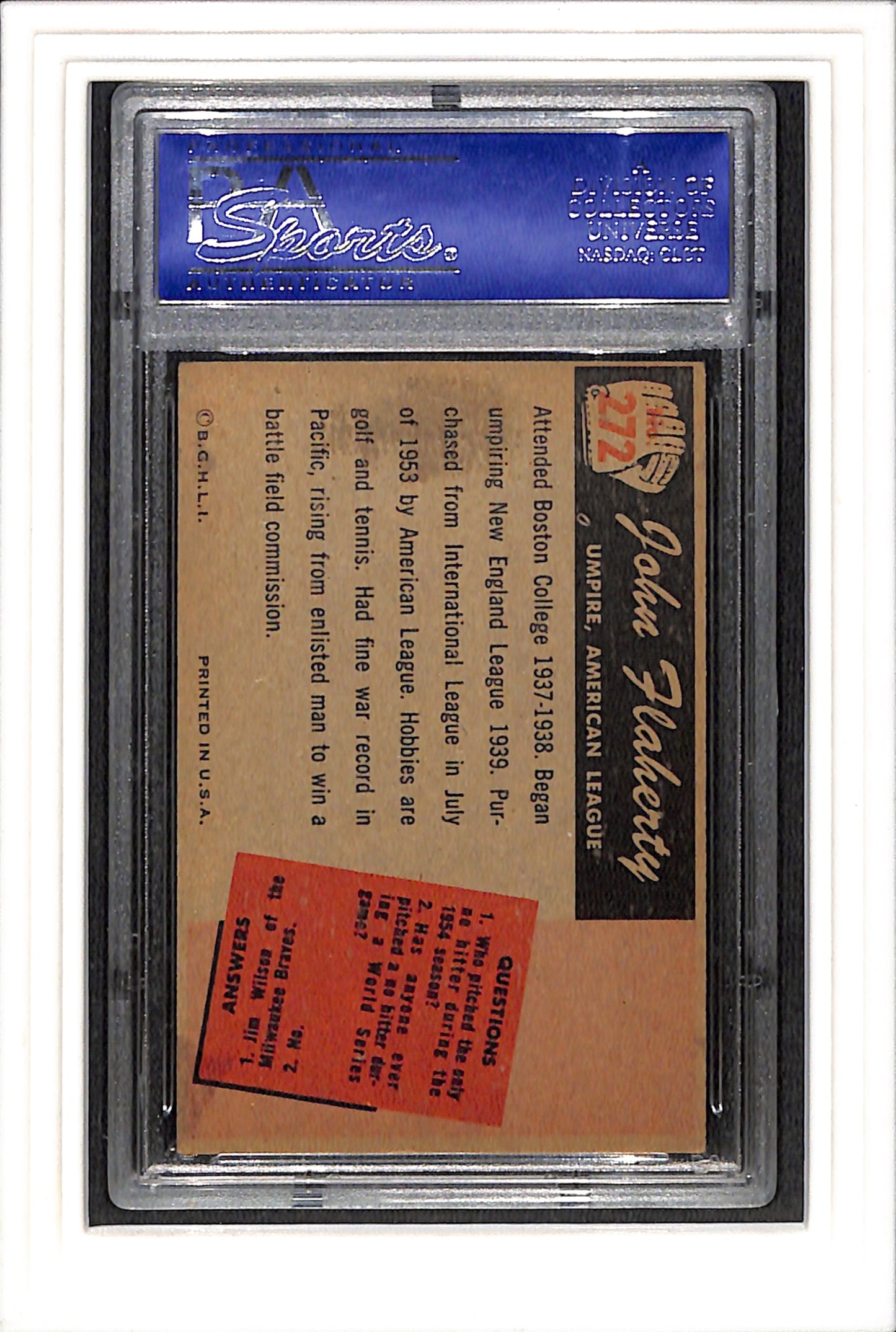 1955 Bowman #272 John Flaherty PSA 6 SN 31435239