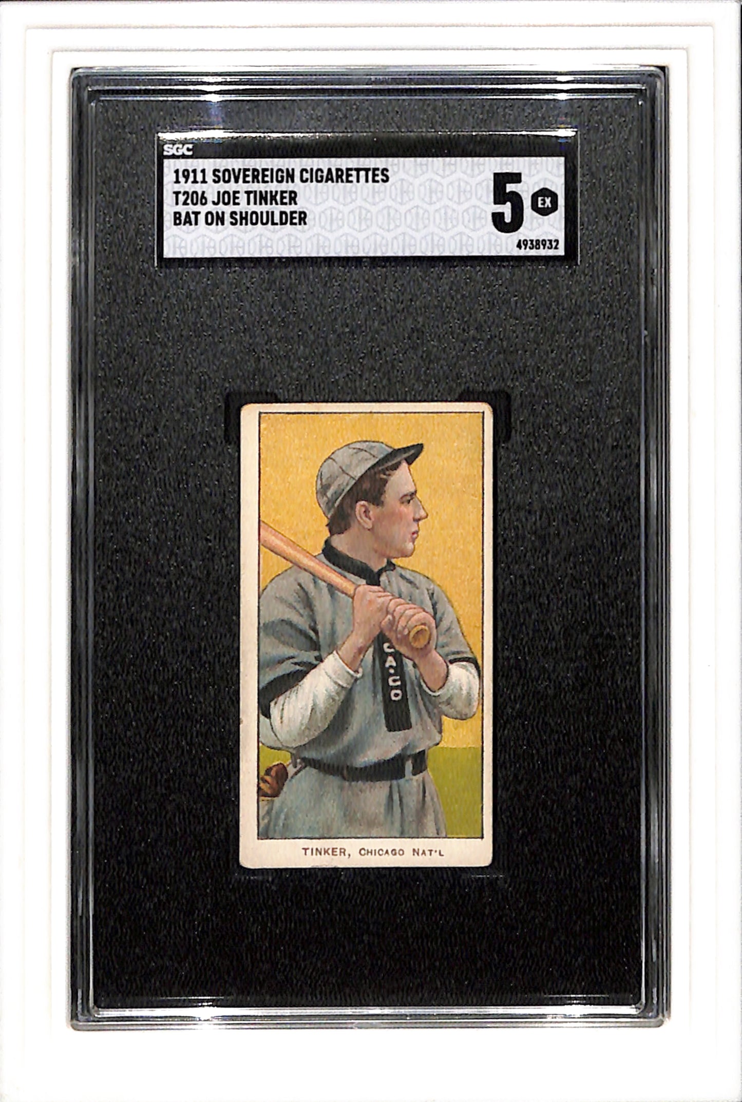 1911 T206 Sovereign 460 Joe Tinker Bat on Shoulder SGC 5 SN 4938932