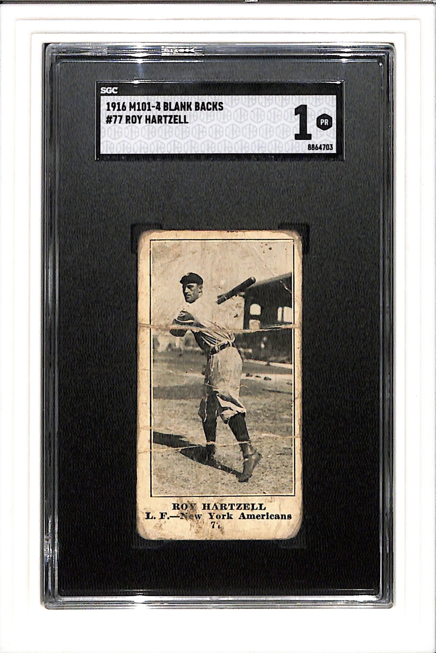 1916 M101-4 Blank Backs #77 Roy Hartzell SGC 1 SN 8864703