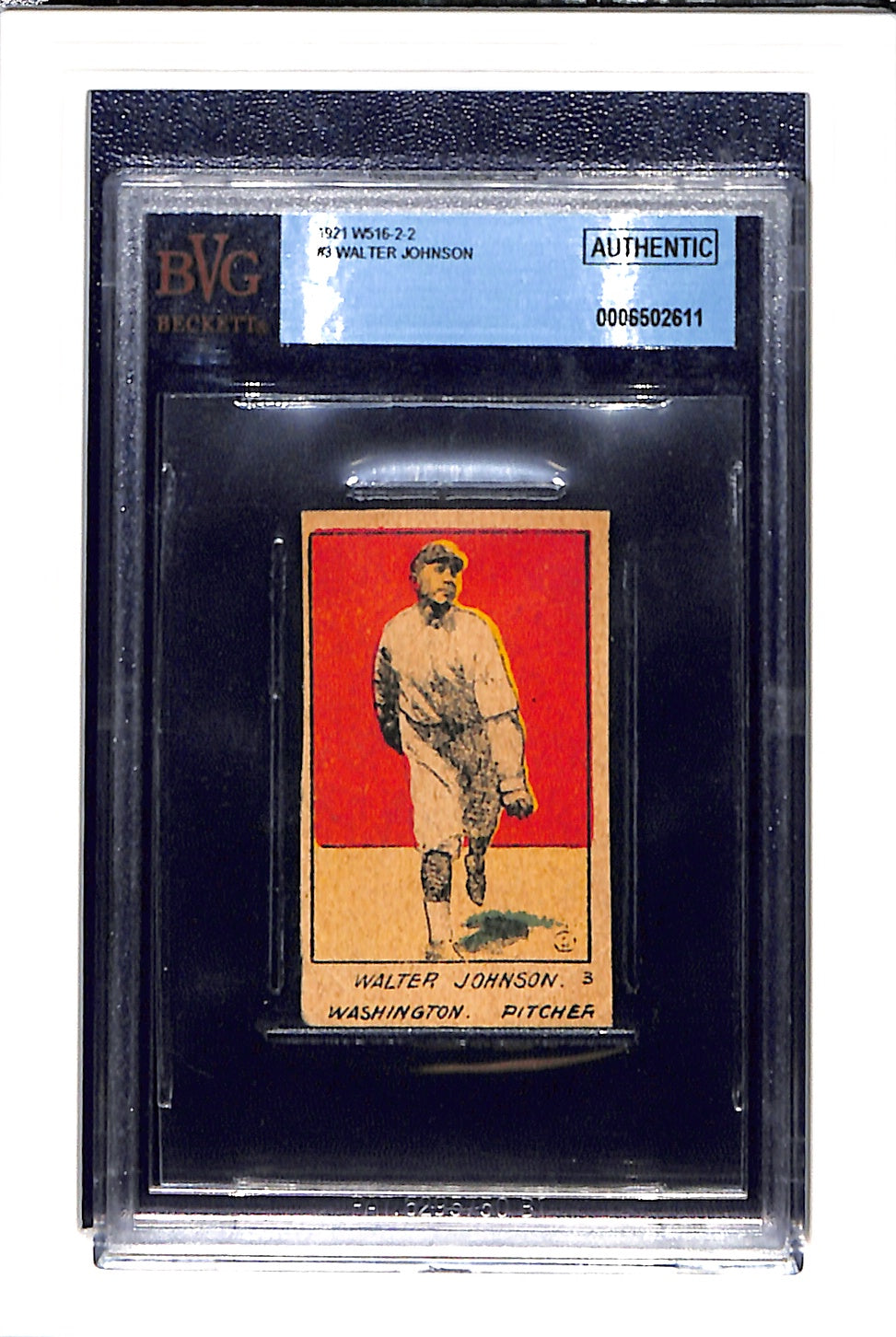 1921 W516-2-2 #3 Walter Johnson BVG Authentic