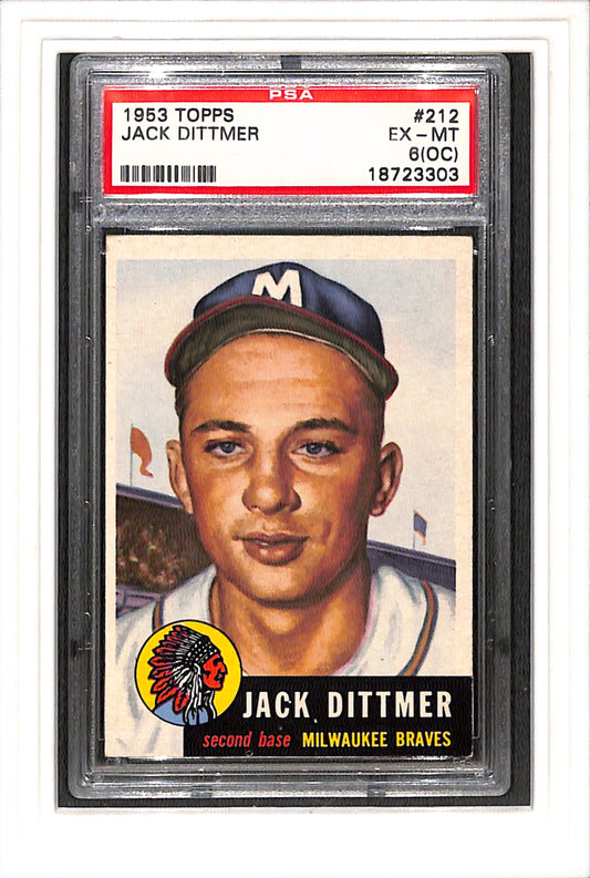 1953 Topps #212 Jack Dittmer - Milwaukee Braves RC PSA 6 SN 18723303