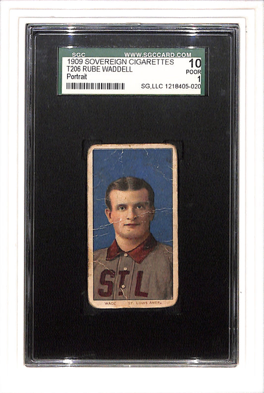 1910 T206 Rube Waddell Portrait Sovereign 150 SGC 1 SN 1218405-020