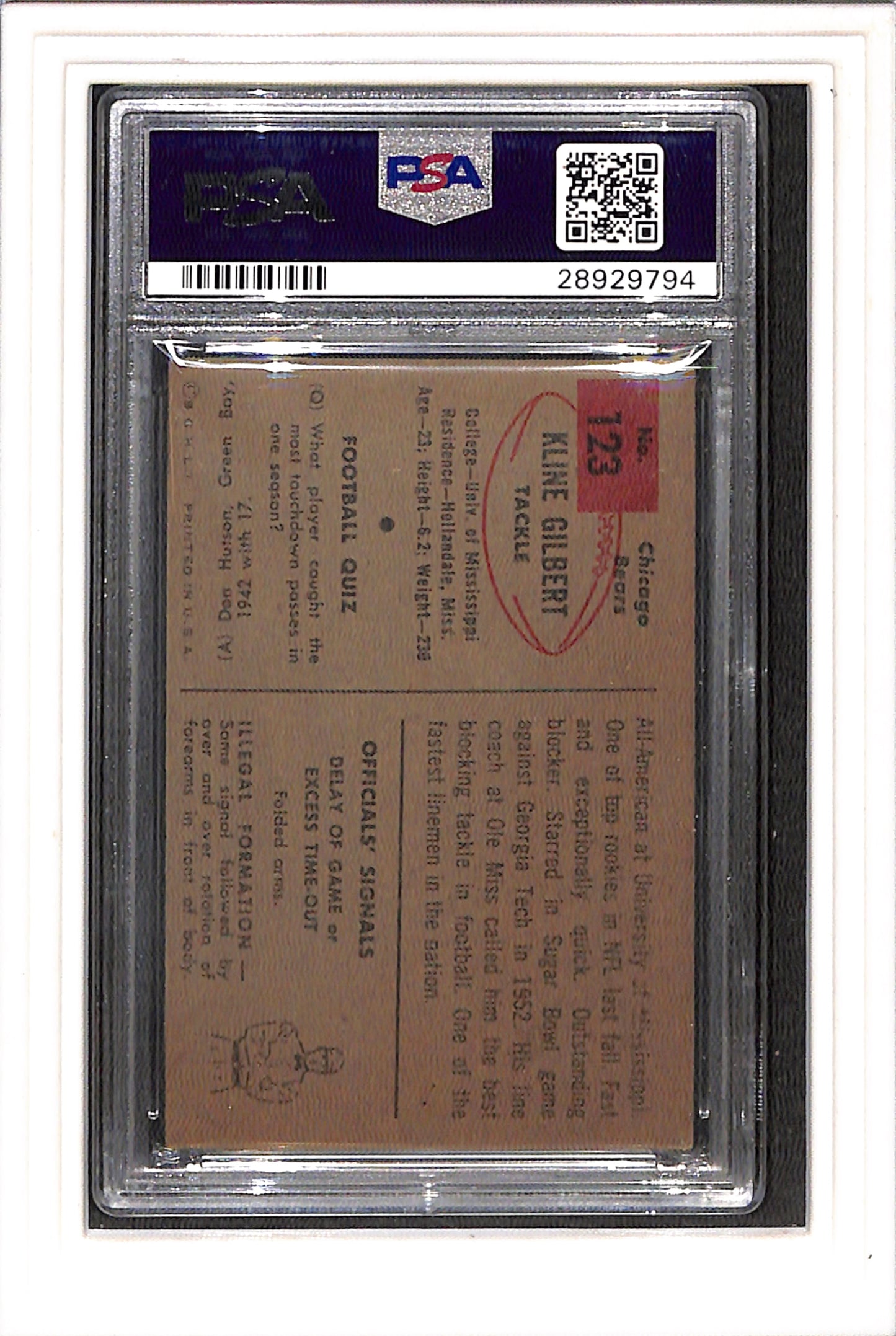 1954 Bowman #123 Kline Gilbert PSA 5 SN 28929794