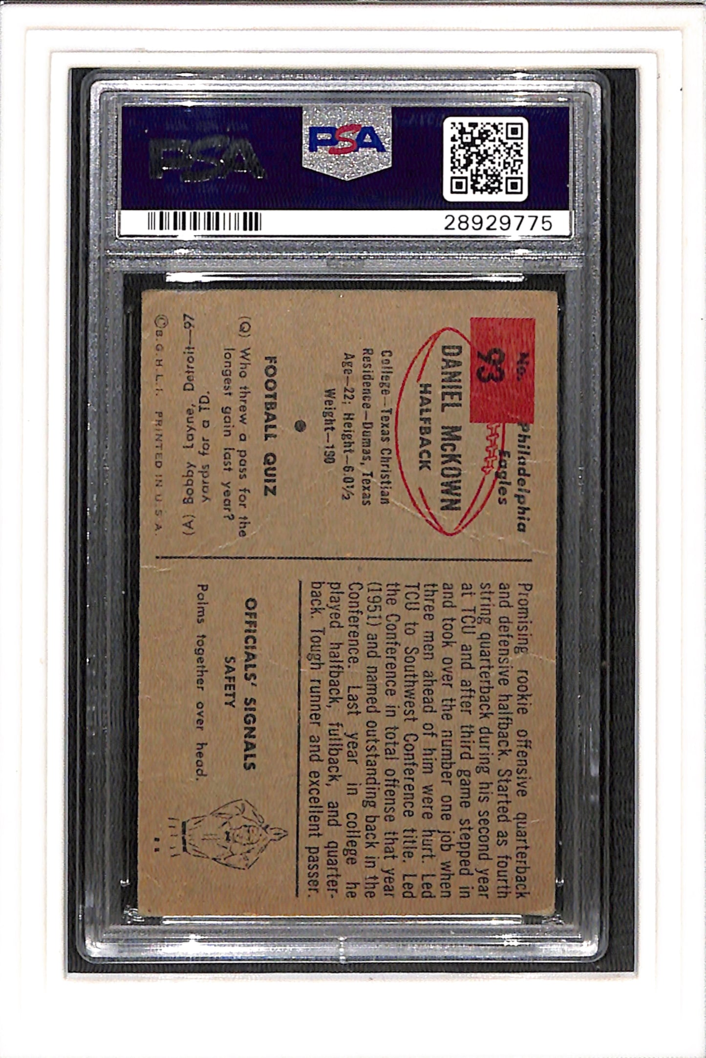 1954 Bowman #93 Dan McKown PSA 1 SN 28929775