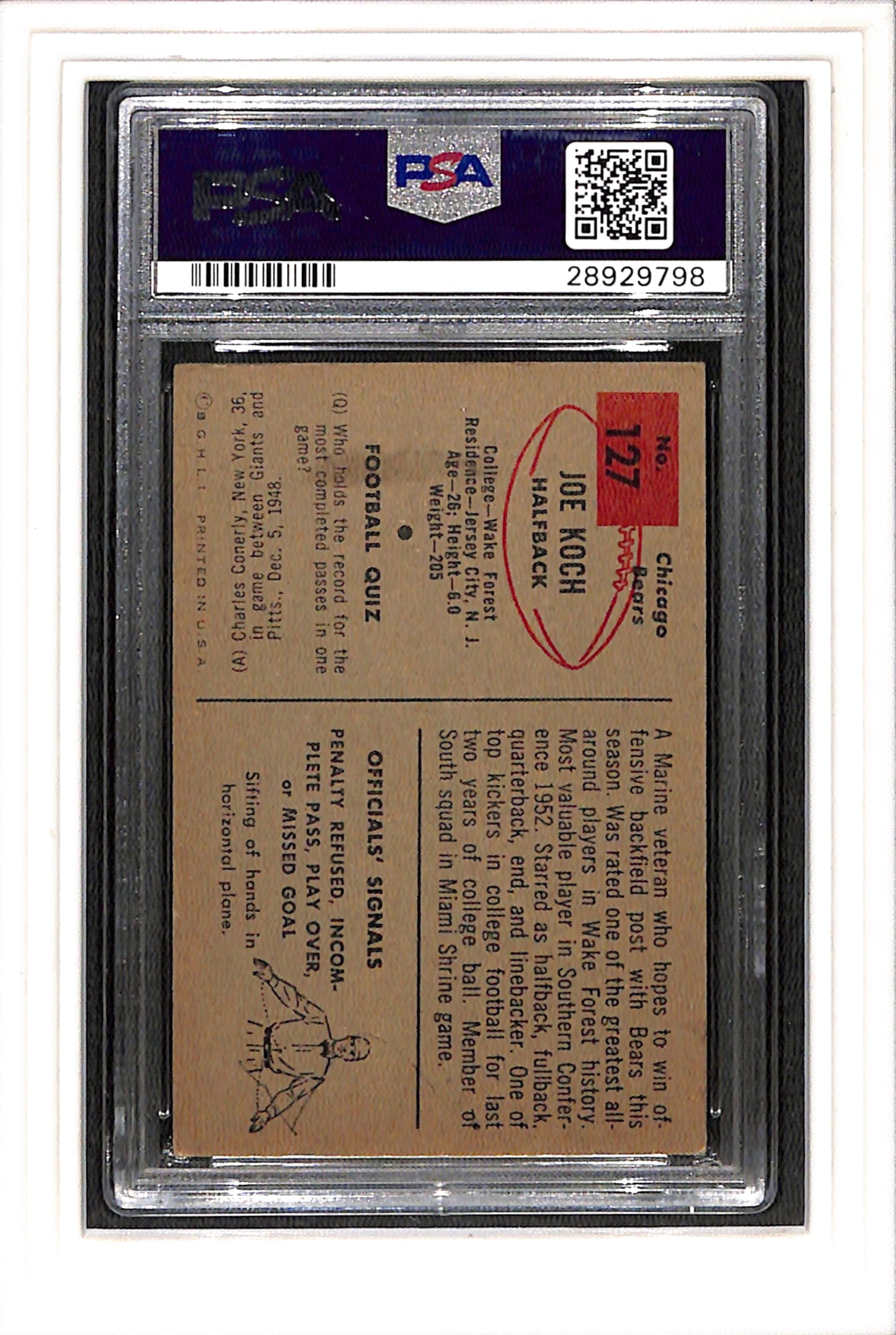 1954 Bowman #127 Joe Koch PSA 3.5 SN 28929798