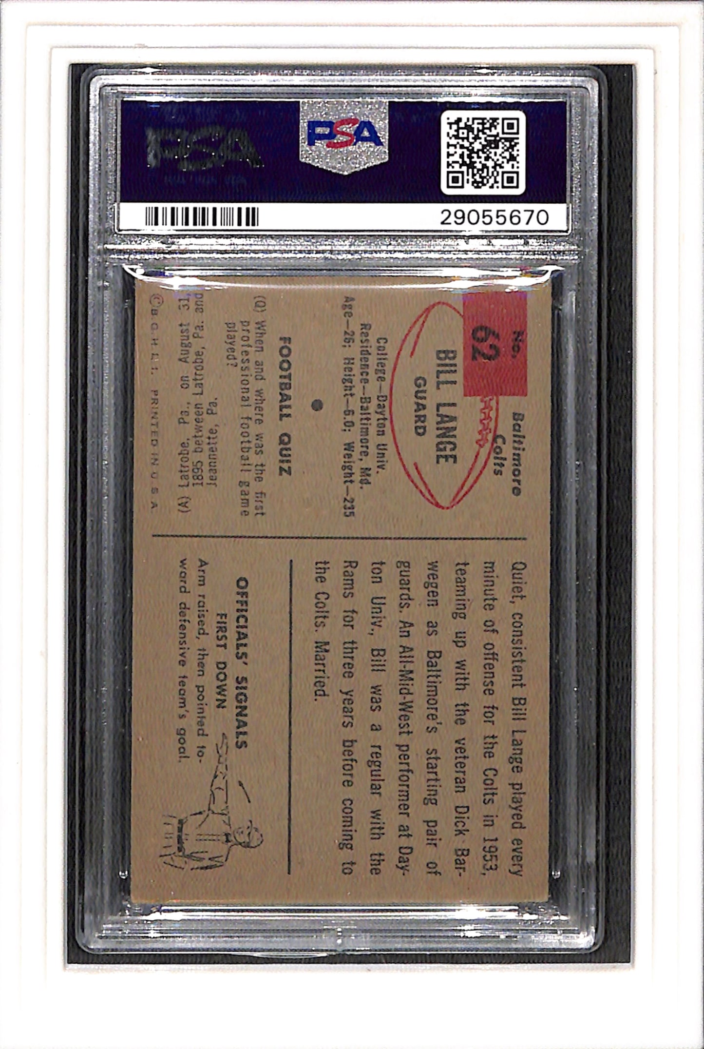 1954 Bowman #62 Bill Lange PSA 4 SN 29055670